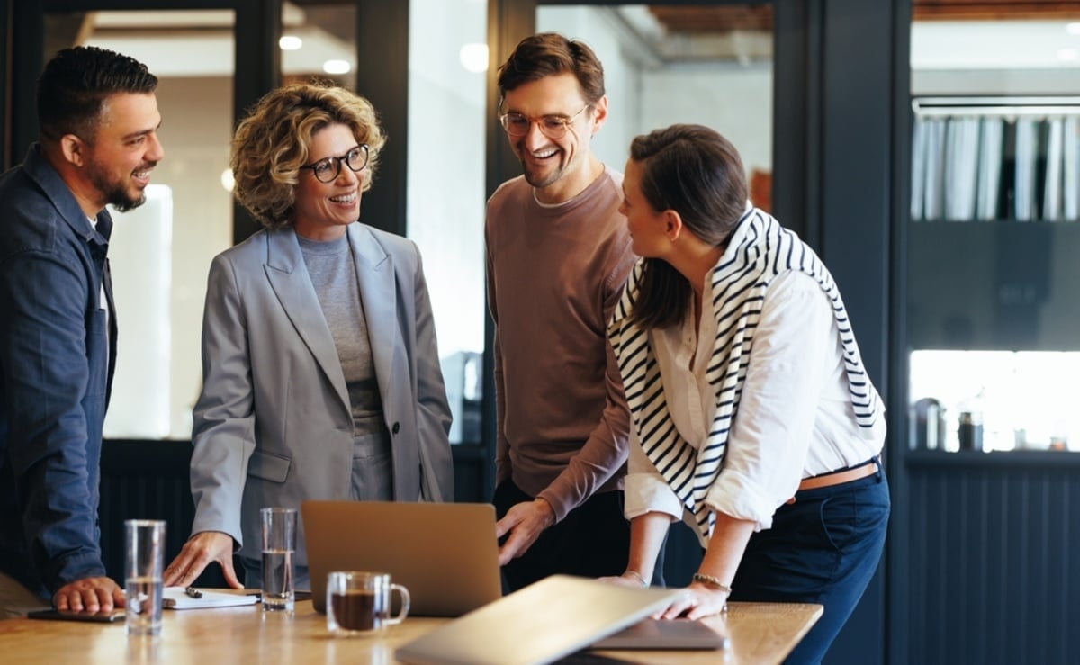 Professionals discussing in an office setting