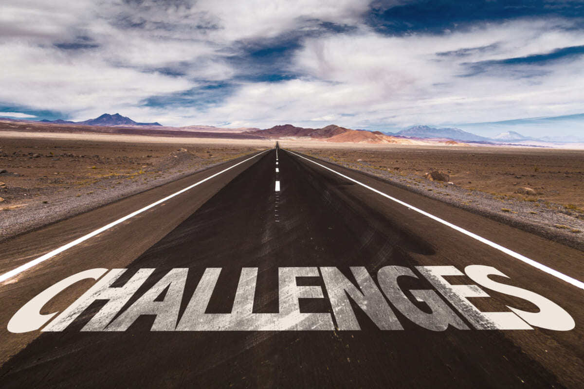 The word challenges on a road